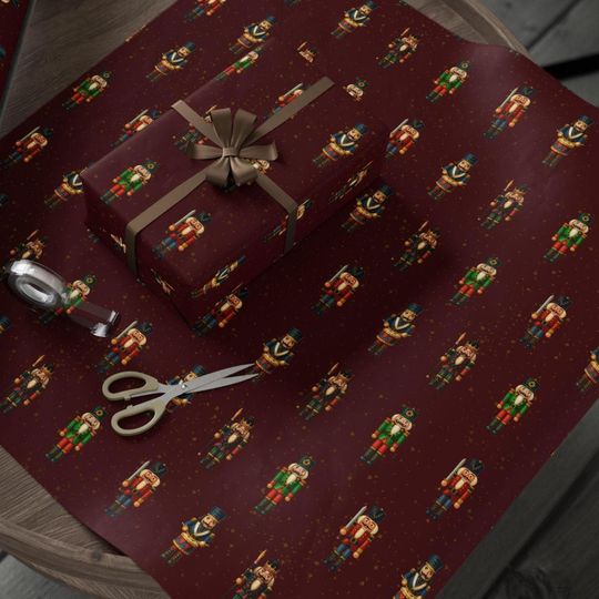 Discover Nutcracker Wrapping Paper Christmas Gift Wrap Classic Red Gold Ballet Soldiers Elegant Vintage Nutcracker Pattern Holiday Gift Wrapping
