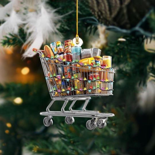 Discover Personalized Shopping Cart Christmas Ornament, Shopping Cart Ornament, Retail Worker Gift, Supermarket Ornament, Grocery Decor