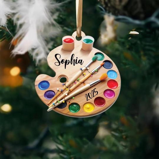 Discover Personalized Painting Palette 2D Flat Ornament, Custom Name Christmas Ornament, Painting Christmas Ornament, Drawing Artist Holiday Ornament