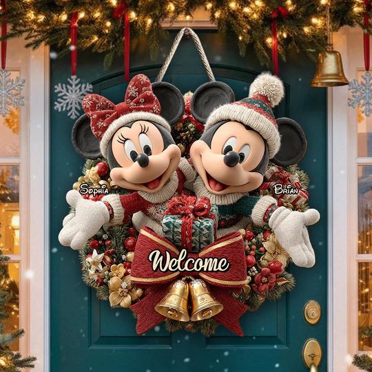 Discover Welcome To Our Home Personalized Wood Sign, Happy Mouse Couple Vintage Sign for Christmas Thanksgiving Fall Winter Decor