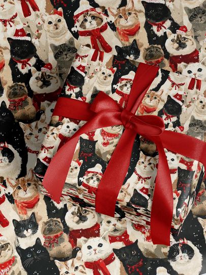Discover Cat Lover Christmas Wrapping Paper Gift Wrap, Cats Holiday Gift Wrap, Cats Wrapping Paper, Cats Holiday Present Paper, Cat Lovers Gift Wrap