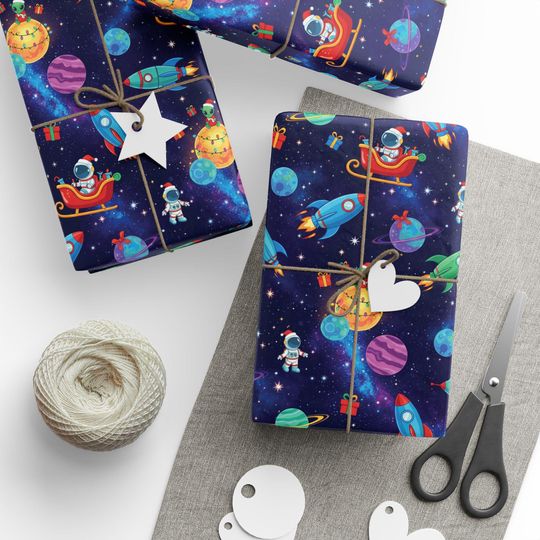 Discover Cosmic Christmas Command Holiday Gift Wrap | Astronaut Santa Space Christmas Wrapping Paper