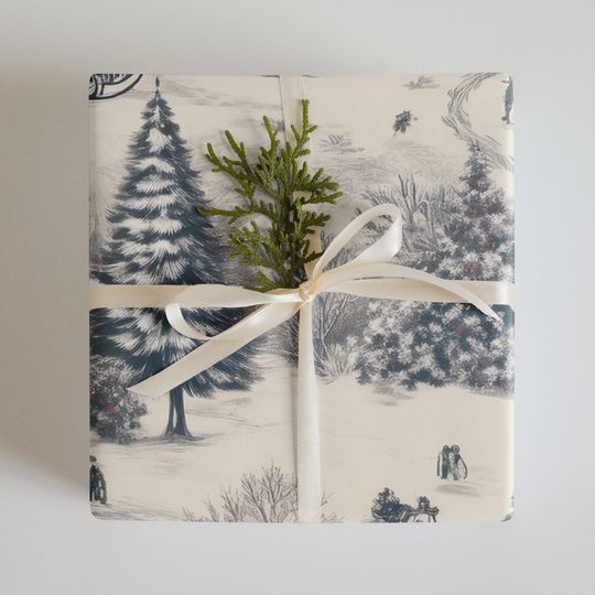 Discover Christmas Wrapping paper Toile de Jouy pattern mixed designs, set of 3