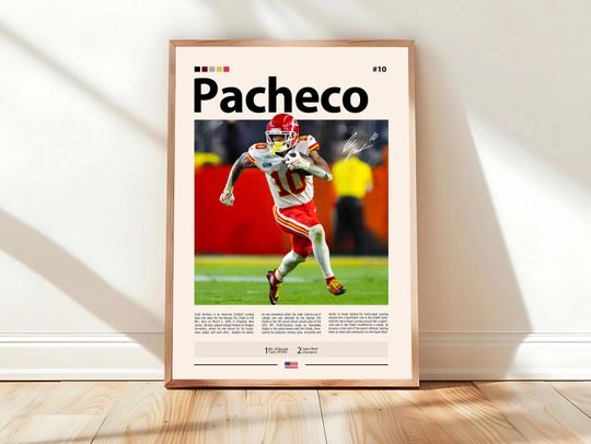 Discover Isiah Pacheco Poster, Kansas City Chiefs Print, football Poster, Sports Poster, football Fans, Football Poster, football Wall Art, Sports Bedroom Posters
