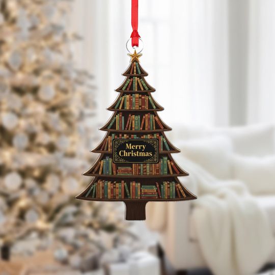 Discover Book Lover Christmas Ornament: Library Tree Holiday Decor