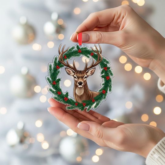 Discover Deer Christmas Ornament: Rustic Buck Holiday Wreath Decor