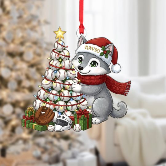 Discover Personalized Baseball Tree Ornament: Wolf Holiday Keepsake