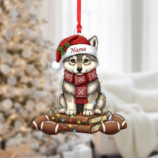 Discover Personalized Wolf Ornament: Custom Name Football Christmas Decor