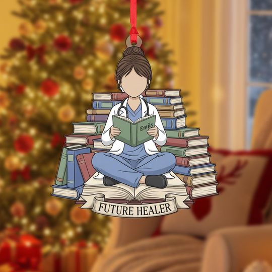 Discover Custom Medical Ornament: Future Healer Figure with Books and Personalized Name