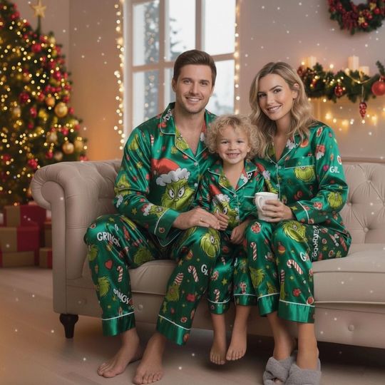 Discover Green Christmas Pajamas Set for Kids and Adults