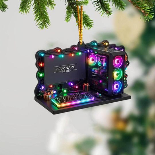 Discover Personalized PC Gaming Setup Christmas Ornament, Custom Name PC Gamer Gift, Unique Gift for Gamer, Christmas Tree Hanging Decoration 2025