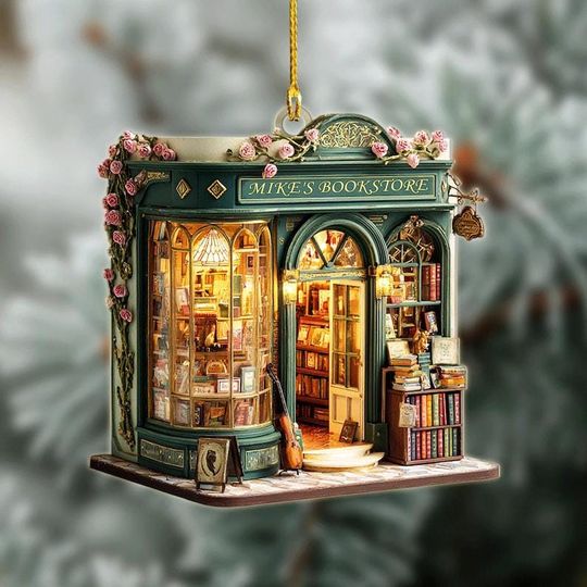 Discover Personalized Bookstore Christmas Ornament, Acrylic Book Lover Holiday Decor, Custom Book Shop Ornament, Unique Gift for Readers