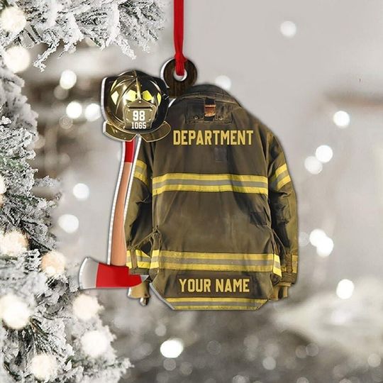 Custom Firefighter Ornament, Firefighter Uniform Wood Ornament, Birthday Gift for Dad Papa, Fireman Christmas Ornaments, Firefighter Gift
