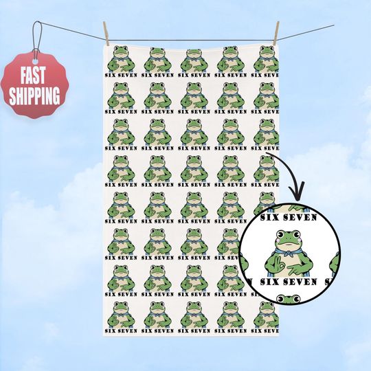 Discover Six Seven Frog Hand Towel, Funny Six Seven Frog Meme Christmas Bathroom Decor, Cute Frog Kitchen Towel, Gen Alpha Brain Rot Holiday Gift