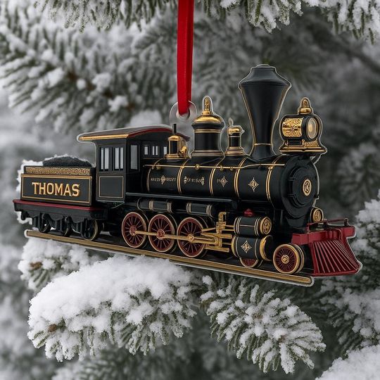 Discover Custom Name Train 2D Flat Ornament, Personalized Locomotive Christmas Ornament, Railway Ornament, Train Holiday Ornament, Railroader Gift