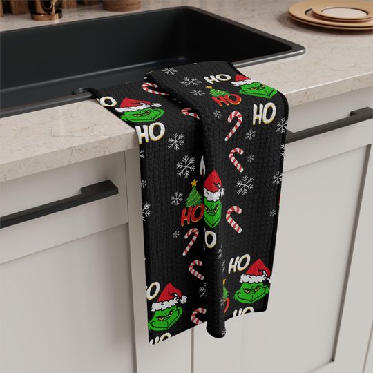 Discover funny character Microfiber Tea Towel | Merry Grin Kitchen Towel | Funny Christmas Dish Towel | Holiday Home Decor | Grin Gift for Her