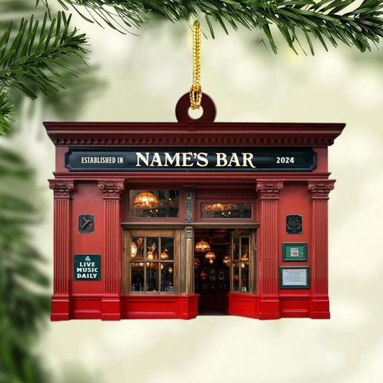 Discover Personalized Pub Christmas FLAT 2D Ornament,Custom Pub Decor,Irish Pub Christmas Ornament,Bar Ornaments,Beverage Ornament,Cocktail Ornaments