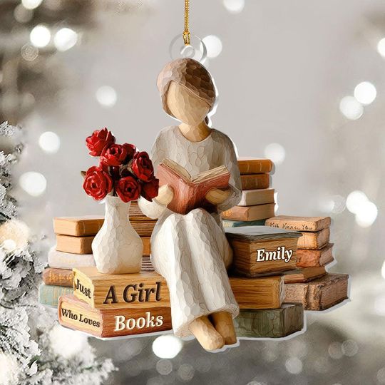Discover Personalized Ornament for Bookworms, Just A Girl Who Loves Books Acrylic Gift, Cozy Reading Vibes, Christmas Decoration for Bibliophile Girl
