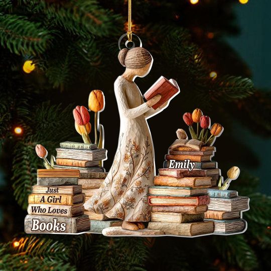 Discover Personalized Acrylic Ornament for Book Lovers, Just a Girl Who Loves Books X-Mas Decoration, Cute Reading Theme Holiday Gift for Her, Reader