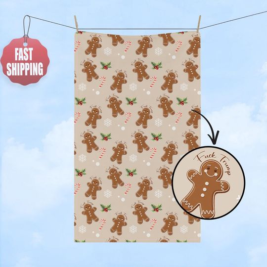 Subtle F*ck Trump Gingerbread Hand Towel, Political Home Decor, Christmas Kitchen Towel, Funny Liberal Gift, Subtle Anti-Trump, FDT Towel