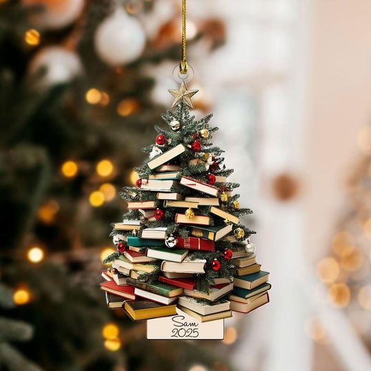 Personalized Book Lover Wooden Christmas Tree Ornament, Bookish Ornament, Book Club Ornament, Gift for Librarian or Reader