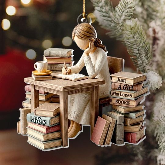 Discover Personalized Just A Girl Who Loves Books Ornament, Custom Acrylic Christmas Decoration, Cute Gift for Book Lovers, Readers, or Librarians