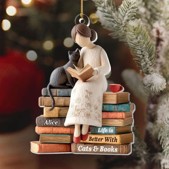 Discover Personalized Ornament for Bookworms, Just A Girl Who Loves Books Acrylic Gift, Cozy Reading Vibes, Christmas Decoration for Bibliophile Girl