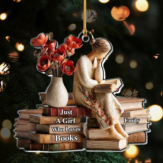 Discover Personalized Acrylic Ornament for Book Lovers, Just a Girl Who Loves Books X-Mas Decoration, Cute Reading Theme Holiday Gift for Her, Reader