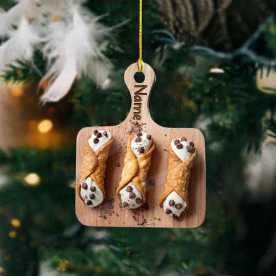Discover Personalized Cannoli Ornament, 2D Cannoli Christmas Ornament, Italian Pastry Dessert Food Xmas Ornament, Buon Natale, Pistachio, Chocolate