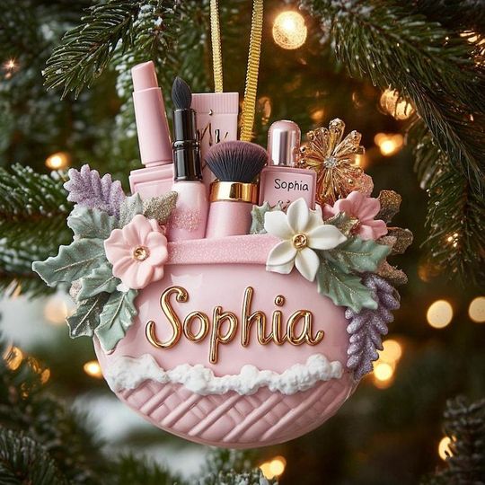 Discover Personalized Makeup Christmas Ornament - Custom Beauty Brush Tree Decor With Name - Gift For Makeup Lovers