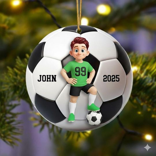 Discover Personalized Soccer Ornament 2025, Custom Soccer Player Christmas Ornament, Kids Sports Ornament , Soccer Ball Gift for Boys & Girls