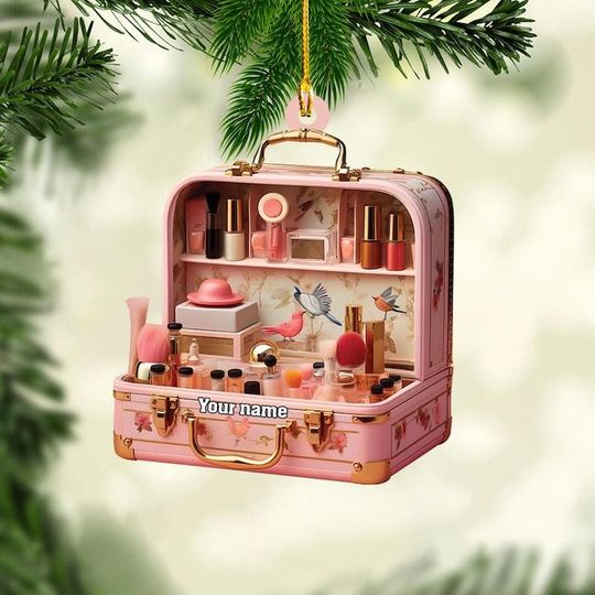 Discover Personalized Makeup Box Ornaments, Makeup Set Christmas Tree Decor Ornament 2025, Makeup Gift for Girls, 2D Flat Acrylic Ornaments