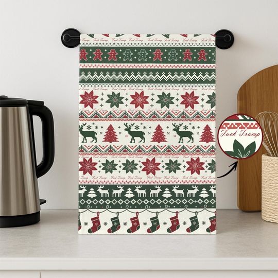 Discover Subtle Fck Trump Ugly Pattern Christmas  Hand Towel, Anti Trump Subtle Holiday Decor, Housewarming Gift Hand Towel, FDT Kitchen Towel