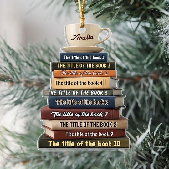 Discover Personalized Christmas Book Tree Name Ornament, Bookish Ornament, Bookworm Gift, Book Club Ornament, Librarian Gift,Book Lover Gift 2D Flat