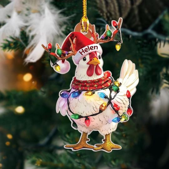 Discover Chicken Hen Christmas Ornament 2d Flat, Chicken Farm Christmas Ornament, Chicken Lover Gift, Chicken Plastic Car Hanging Ornament Xmas Gift