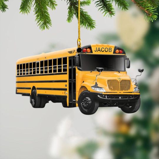Discover Custom Name School Bus Christmas Ornament Vehicle, Christmas Tree Hanging Decor, Flat 2D Ornament Acrylic/Wooden, Bus Driver Gift