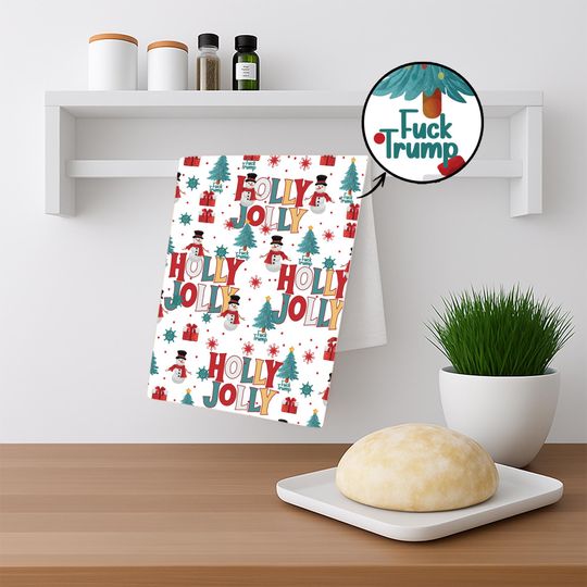 Discover Subtle F*ck Trump Holly Jolly Hand Towel, Christmas Santa Claus Funny Political Home Decor, Sarcastic Liberal Host Gift, Xmas Kitchen Towel