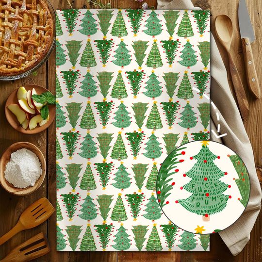 Discover Subtle F*ck Trump Xmas Tree Lights Hand Towel ,Christmas Kitchen Towel,Anti Trump Tea Towel,Bathroom Towel Set, FDT Maga,Xmas Home Decor