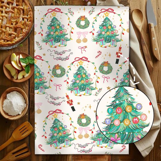 Discover Subtle F*ck Trump Xmas Tree Lights Hand Towel ,Christmas Kitchen Towel,Anti Trump Tea Towel,Bathroom Towel Set, FDT Maga,Xmas Home Decor