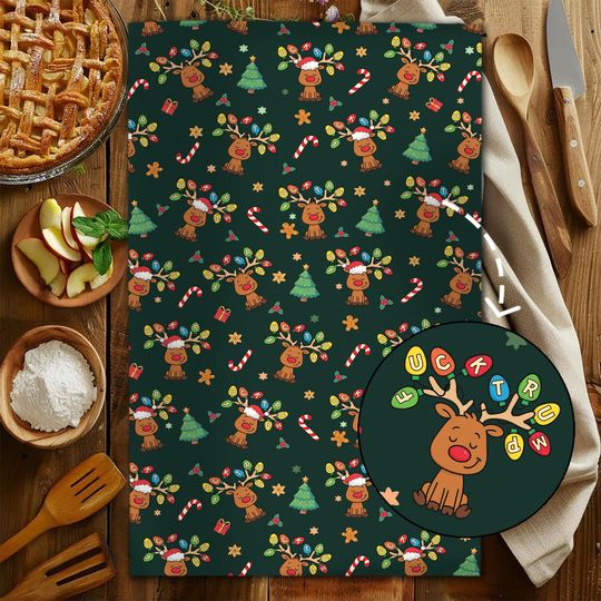 Discover Subtle F*ck Trump Very Merry Reindeer Xmas Hand Towel, Christmas Santa Kitchen Towel ,Anti Trump Tea Towel,FDT Maga,Preppy Doodle Home Decor