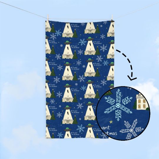 Subtle F*ck Trump Xmas Tree Lights Hand Towel ,Christmas Kitchen Towel,Anti Trump Tea Towel,Bathroom Towel Set, FDT Maga,Xmas Home Decor