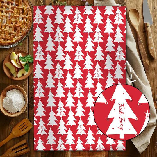 Subtle F*ck Trump Christmas Hand Towel, Political Home Decor, Festive Kitchen Towel, Funny Liberal Gift, Subtle Anti-Trump,FDT Holiday Towel