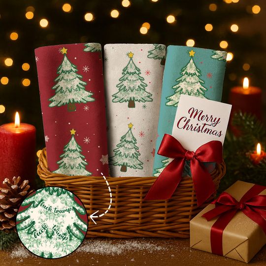 Subtle F*ck Trump Xmas Light Hand Towel ,Christmas Tree Lights Kitchen Towel,Anti Trump Tea Towel,Bathroom Towel Set, FDT Maga Home Decor