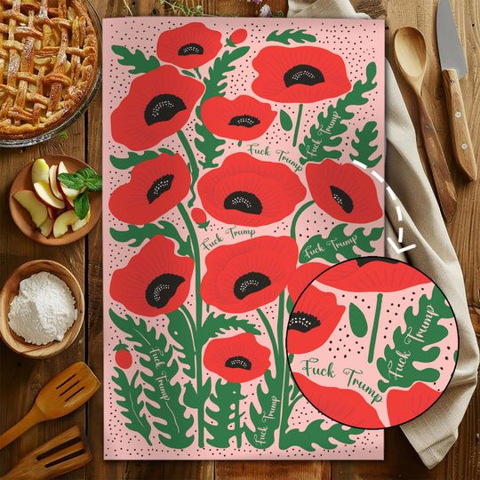 Discover Subtle F*ck Trump Poppy Hand Towel, Funny Political Home Decor, Floral Kitchen Towel, Housewarming Gift, Sarcastic Liberal Gift, FDT Towel