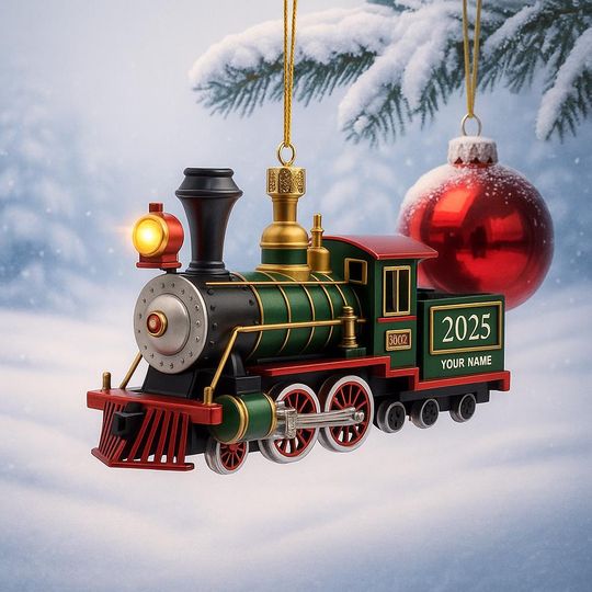 Discover Personalized Name Railroader Train Christmas Ornament, Christmas Tree Hanging Decor, Train Lover Ornament, Steam Train Christmas Decor