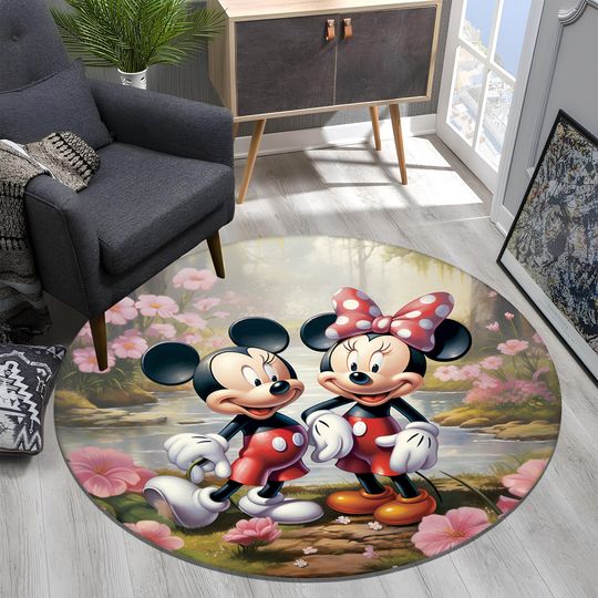 Discover Kids Nursery Rug: Mickey and Minnie Mouse - Soft Cotton Plush