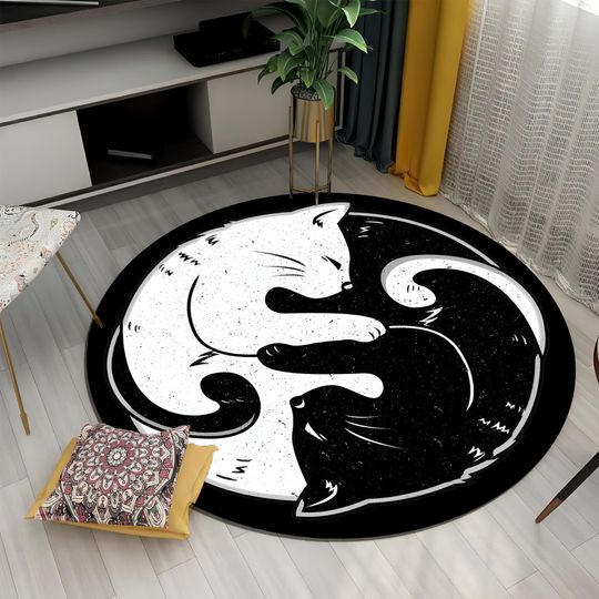 Discover Cat Rug: Yin Yang Design, Black and White - Soft Cotton Plush
