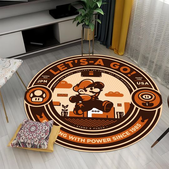 Discover Retro Video Game Rug, Colorful Cotton Round (Custom Sizes)