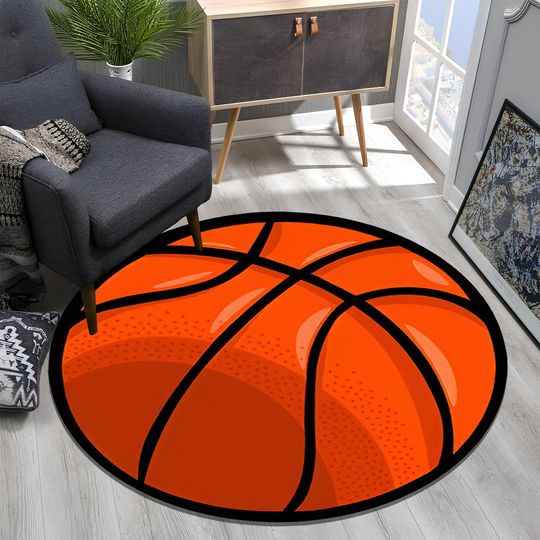 Discover Basketball Room Rug: Round Kids Sports Carpet (Multiple Sizes)
