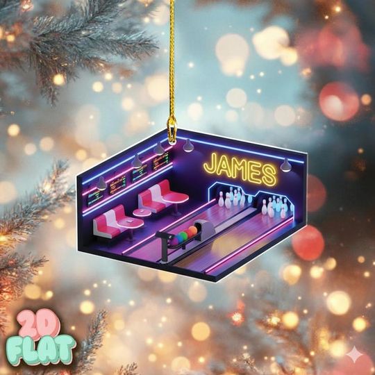 Discover Personalized Bowling Alley 2D FLAT Ornament, Custom Neon Bowling Christmas Decoration, Unique Bowler Holiday Xmas Gift Keepsake